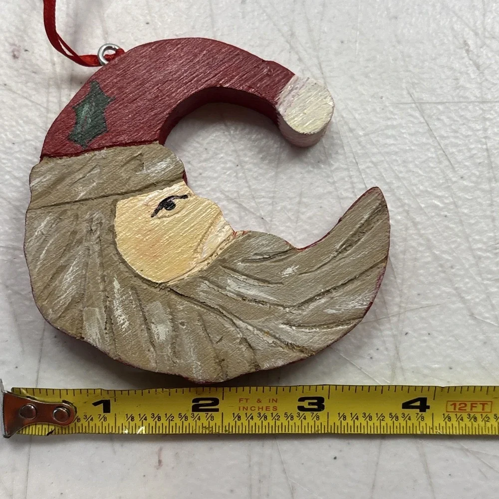 VTG Set Of 3‎ Wooden Ornaments Santa Hanger Articulated Star Santa Moon